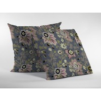 Friendly Flowers Broadcloth Indoor Outdoor Zippered Pillow Muted Pink And Gray