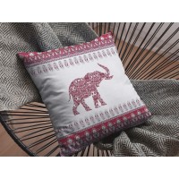 Paisley Elephant Broadcloth Indoor Outdoor Zippered Pillow Red
