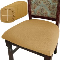 Buyue Dining Room Chair Seat Covers Set Of 6, Luxury Jacquard Fabric Stretch Washable Slipcover For Kitchen Seat Cushions, Ocher-6Pcs