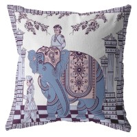 Palace Elephant Broadcloth Indoor Outdoor Zippered Pillow Blue On Purple