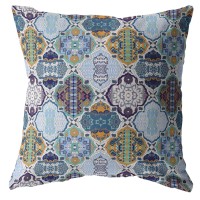 Flower Diamonds Broadcloth Indoor Outdoor Zippered Pillow Orange And Blue