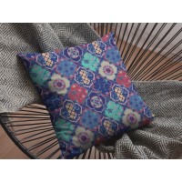 Flower Diamonds Broadcloth Indoor Outdoor Zippered Pillow Navy And Red