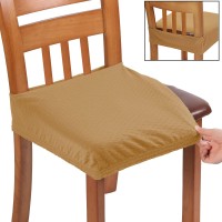 Buyue Fast Installation Dining Room Chair Covers Set Of 2, Luxury Stretch Jacquard Seat Slipcovers For Kitchen Armless Chairs, Rear Gapped- Ocher- 2