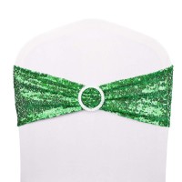 Desirable Life Pack Of 10 Chair Sashes Sequin Stretchy Spandex Bands Decorative Bows One-Sided Sequins Decor For Romantic Wedding Party Home Chair Cover Sash Decorations - Green