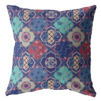 Flower Diamonds Broadcloth Indoor Outdoor Zippered Pillow Navy And Red