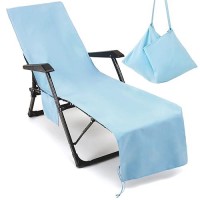 Vocool Chaise Lounge Pool Chair Cover Beach Towel Fitted Elastic Pocket Wont Slide Sky Blue