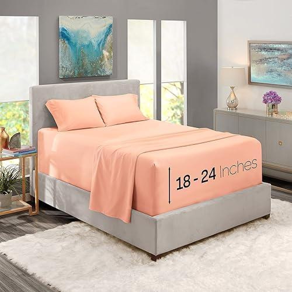 Nestl Queen Extra Deep Pocket 4Piece Microfiber Bed Linen Set Peach