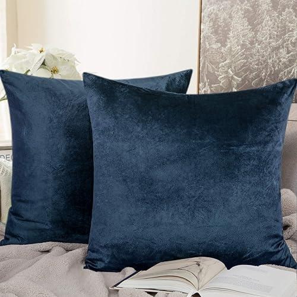 Ntbay Velvet 2 Pack Square Zippered Throw Pillow Covers Super Soft And Luxury Euro Cushion Covers For Sofa Couch 20X20 Inches