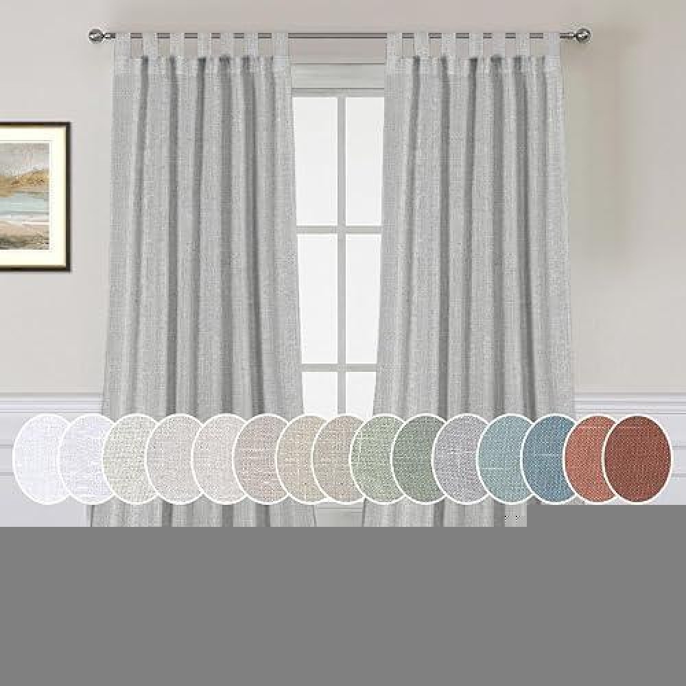 Hversailtex Tab Top Semi Sheer Curtains 84 Inches Long Natural Linen Blended Airy Curtains For Living Room Soft Rich Material