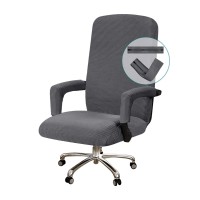 Turquoize Office Chair Cover Stretchable Chair Cover For Office Chair Computer Chair Cover Large Office Chair Cover With Armrest Covers Jacquard Boss Chair Cover High Back, Washable, Large, Gray