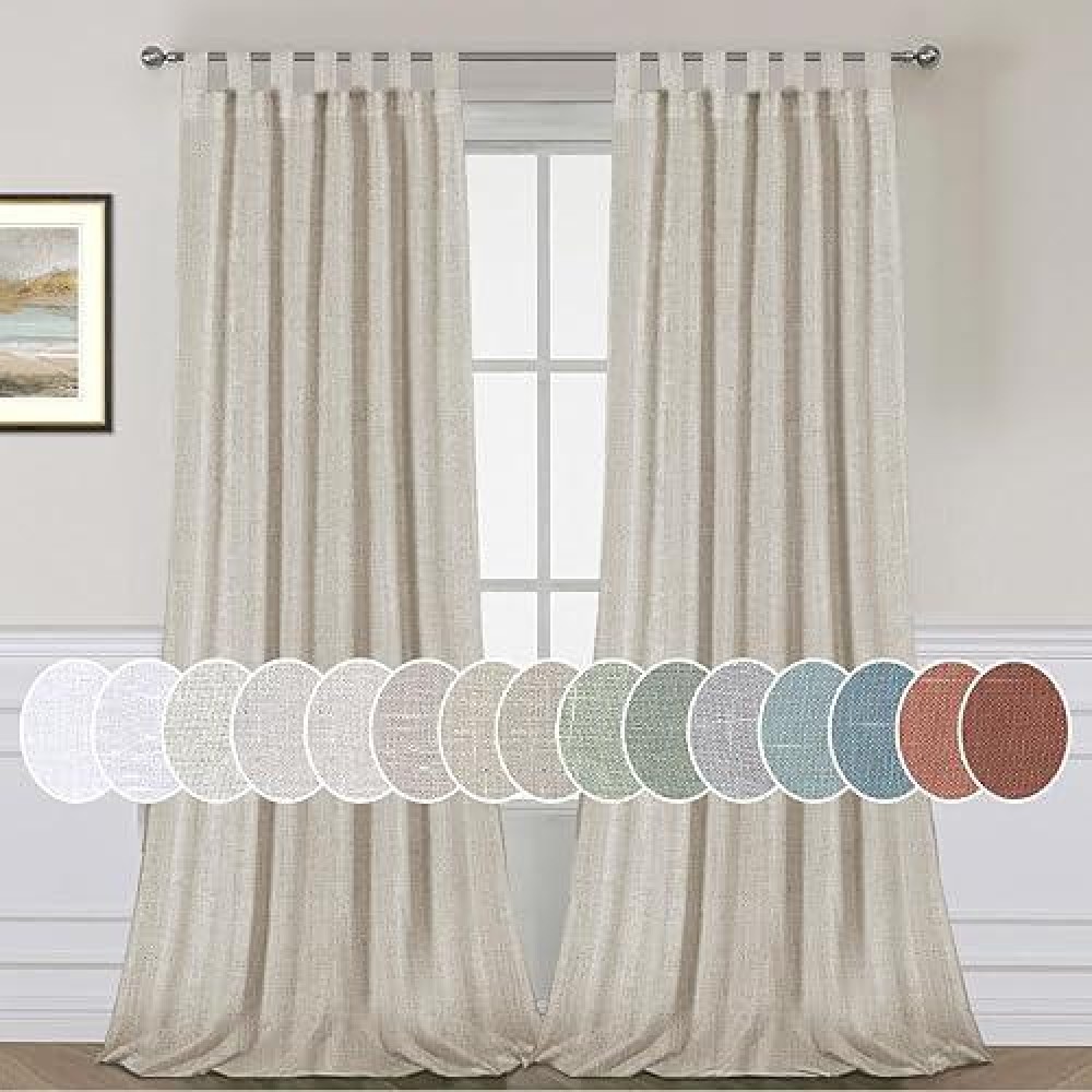 Hversailtex Natural Effect Extra Long Semi Sheer Curtains Made Of Linen Mixed Rich Material Tab Top Curtains Pair Window Curta