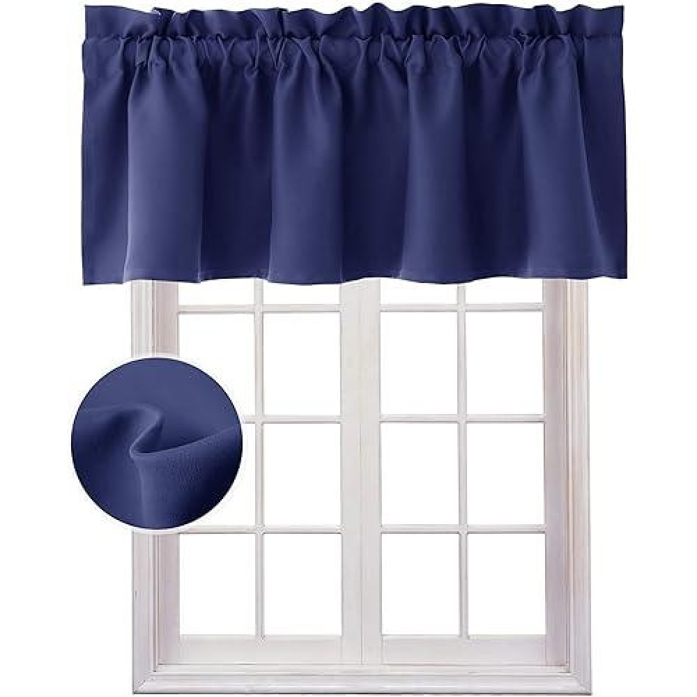 Hiasan Navy Blue Valance Curtains Blackout Thermal Insulated Rod Pocket Window Valances For Kitchen 42 X 18 Inches Length 1 Pa