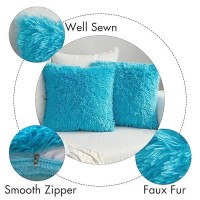 Miulee Pack Of 2 Luxury Faux Fur Fluffy Throw Pillow Covers Set Soft Deluxe Decorative Plush Fleece Pillowcases For Cushion Couch Sofa Bedroom Home 16 X 16 Inch Little Blue