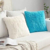 Miulee Pack Of 2 Luxury Faux Fur Fluffy Throw Pillow Covers Set Soft Deluxe Decorative Plush Fleece Pillowcases For Cushion Couch Sofa Bedroom Home 16 X 16 Inch Little Blue