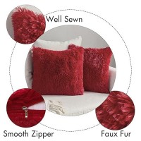 Miulee Pack Of 2 Christmas Decoration Luxury Faux Fur Throw Pillow Covers Deluxe Decorative Plush Pillow Case Cushion Cover Shell For Sofa Bedroom Car 20X20 Inch Red