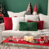 Miulee Pack Of 2 Christmas Decoration Luxury Faux Fur Throw Pillow Covers Deluxe Decorative Plush Pillow Case Cushion Cover Shell For Sofa Bedroom Car 20X20 Inch Red