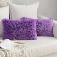 Miulee Pack Of 2 Luxury Faux Fur Fluffy Throw Pillow Covers Set Soft Deluxe Decorative Plush Fleece Pillowcases For Cushion Couch Sofa Bedroom Home 12 X 20 Inch Purple