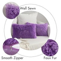 Miulee Pack Of 2 Luxury Faux Fur Fluffy Throw Pillow Covers Set Soft Deluxe Decorative Plush Fleece Pillowcases For Cushion Couch Sofa Bedroom Home 12 X 20 Inch Purple