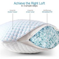 Nestl Cooling Pillow  Shredded Memory Foam Pillows Queen Size Set Of 2  Gel Infused Cool Pillow  Adjustable Cooling Pillows For Sleeping  Breathable Queen Pillows  Washable Removable Bed Pillow Cover