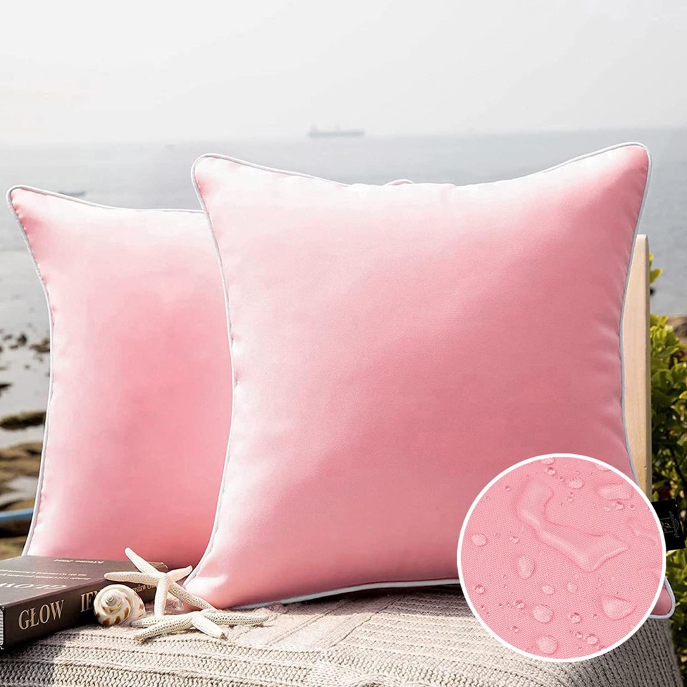 Phantoscope Pack Of 2 Outdoor Waterproof Solid Throw Decorative Pillow Cover Decorative Square Outdoor Pillows Cushion Case Pati