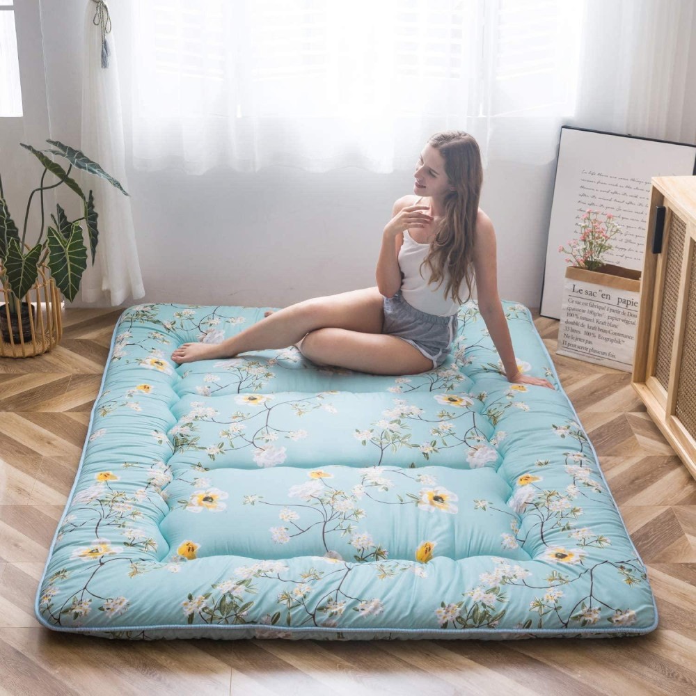 Maxyoyo Rustic Floral Korean Floor Mattress Japanese Futon Mattress, Foldable Bed Roll Up Camping Mattress Floor Lounger Bed Couches And Sofas Mattress Topper Twin Size