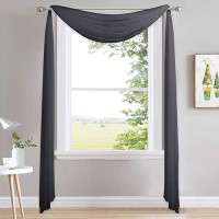 Nicetown Extra Long Black Scarf - Voile Textured Sheer Drapery Dirt-Proof Window Treatment For Farmhouse/Garden/Old People (W60 X L216  1 Panel  Black)