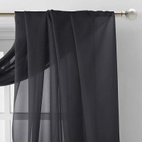 Nicetown Extra Long Black Scarf - Voile Textured Sheer Drapery Dirt-Proof Window Treatment For Farmhouse/Garden/Old People (W60 X L216  1 Panel  Black)