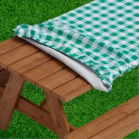 Sorfey Vinyl Picnic Table Fitted Tablecloth Cover, Checkered Design, Flannel Backed Lining, 28 X 72 Inch Green