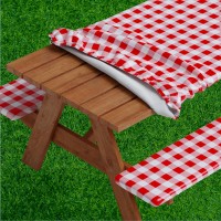 Sorfey Picnic Table Cover With Bench Covers -Fitted With Elastic, Vinyl With Flannel Back, Fits For Table 28
