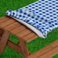 Sorfey Vinyl Picnic Table Fitted Tablecloth Cover, Checkered Design, Flannel Backed Lining, 28 X 72 Inch Blue