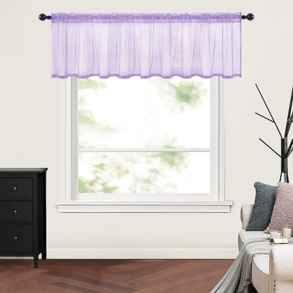 Miulee Solid Purple Kitchen Sheer Valance Linen Look Window Curtain Living Room Windows Voile Valance Rod Pocket 1 Panels 60