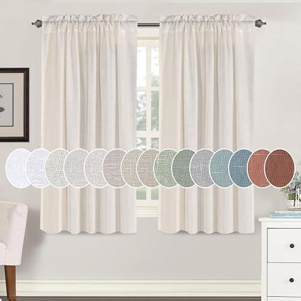 Hversailtex Natural Linen Bedroom Curtains 63 Inch Length 2 Panels Rod Pocket Light Filtering Semi Transparent Lightweight Curt