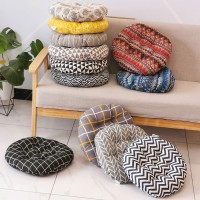 Vctops Bohemian Soft Round Chair Pad Garden Patio Home Kitchen Office Seat Cushion Grid Balck Diameter 16