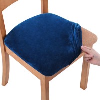 Smiry Original Velvet Dining Chair Seat Covers, Stretch Fitted Dining Room Upholstered Chair Seat Cushion Cover, Removable Washable Furniture Protector Slipcovers With Ties - Set Of 4, Federal Blue