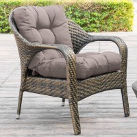 Qilloway Outdoor Seat/Back Chair Cushion Tufted Pillow, Spring/Summer Seasonal All Weather Replacement Cushions. (Tan/Grey)