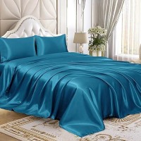 Homiest 4Pcs Satin Sheets Set Luxury Silky Satin Bedding Set With Deep Pocket 1 Fitted Sheet 1 Flat Sheet 2 Pillowcases Fu