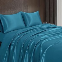 Homiest 4Pcs Satin Sheets Set Luxury Silky Satin Bedding Set With Deep Pocket 1 Fitted Sheet 1 Flat Sheet 2 Pillowcases Fu