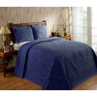 Better Trends 100 cotton chenille Bedspreads FullDouble Size Rio collection Floral Design Bed cover in Navy Tufted cotton Be