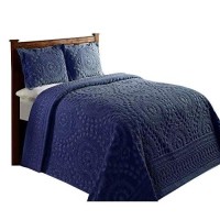 Better Trends 100 cotton chenille Bedspreads FullDouble Size Rio collection Floral Design Bed cover in Navy Tufted cotton Be