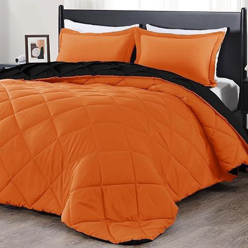 Downluxe Twin Comforter Set Orange And Black Twin Comforter Soft Bedding Sets For All Seasons 2 Pieces 1 Comforter 66X9