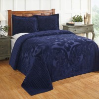 Better Trends Ashton Collection 100 Cotton Chenille Bedspread Medallion Design King Size Floral Design Bed Cover in Navy Tuft