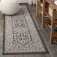 Jonathan Y Smb101D28 Sinjuri Medallion Textured Weave Indooroutdoor Grayblack 2 Ft X 8 Ft Runnerrug Coastal Easycleaning