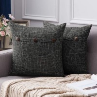 Miulee Set Of 2 Decorative Linen Throw Pillow Covers Cushion Case Triple Button Vintage Farmhouse Pillowcase For Couch Sofa Bed