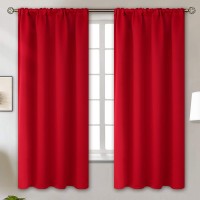 Bgment Red Blackout Curtains 63 Inches Long For Bedroom Rod Pocket Thermal Insulated Room Darkening Curtain For Living Room Of