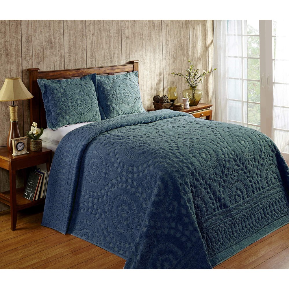 Better Trends 100 cotton chenille Bedspreads King Size Rio collection Floral Design Bed cover in Teal Tufted cotton Bedsprea