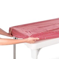 Toptablecloth Vinyl Tablecloth Plastic With Flannel Backing 2Pk 6 Foot 72 X 30 Inch Red And White Checkered Table Cloth Elastic