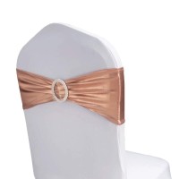 Wensinl Pack Of 100 Spandex Elastic Chair Sashes Bands With Buckle For Wedding Decorations Without White Covers (Rose Gold Pink Gold)