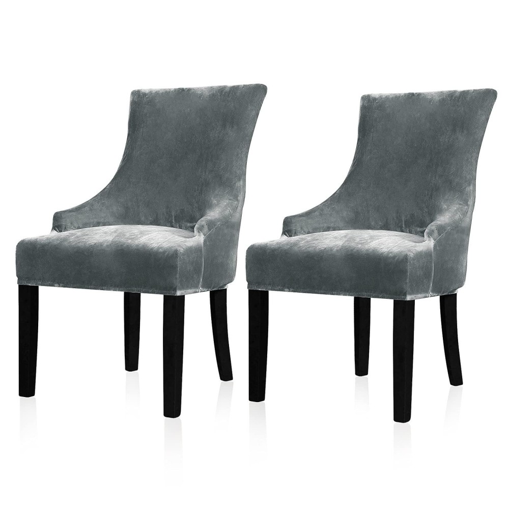 Lellen Velvet Stretch Wingback Chair Cover Slipcover - Reusable Arm Chair Protector Cover For Dining Room Banquet Home Decor Etc Machine Washable Hand Washable(Set Of 2,Charcoal Grey)