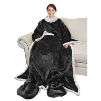 Catalonia Sherpa Wearable Blanket With Sleeves Foot Pockets For Adult Women Men Comfy Snuggle Wrap Sleeved Throw Blanket Robe