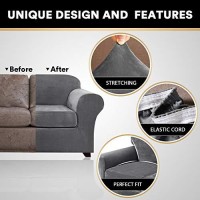 Real Velvet Stretch Chair Covers 2 Piece Armchair Cover Slipcovers - Include Base Cover And Cushion Cover - Sofa Covers Couch Covers 1 Seater Chair Slip Cover, Feature Thick Soft Velour, Grey